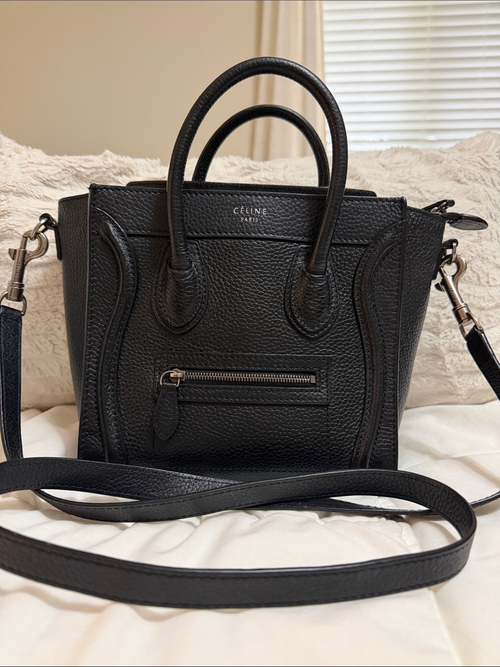 Authentic Celine Black Leather Mini Luggage Tote
